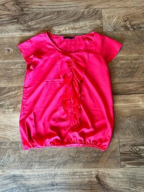 The Limited Hot Pink Ruffle-Front Cap Sleeve Blouse